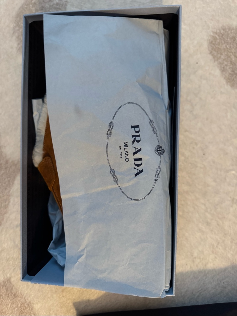 Prada Brown Suede Shearling-Lined Slip-On Loafers - Picture 3 of 4